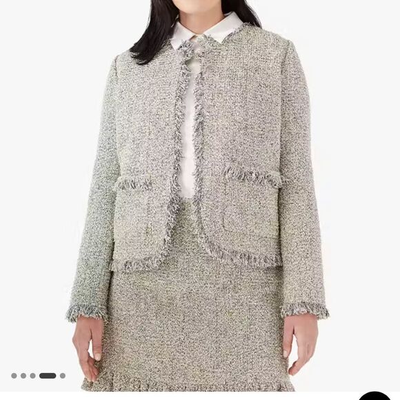 Kate Spade Gray Tweed Metallic Blazer with Fringe Trim - Picture 1 of 11